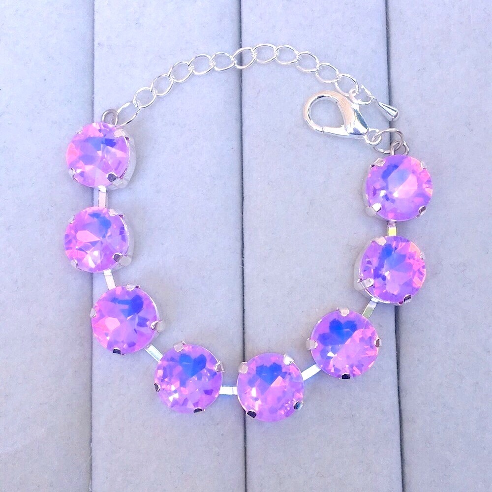 Pink-Purple Opal Aurora Borealis + Silver Crystal Tennis Bracelet